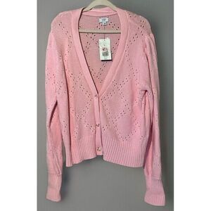 Ladies Crown & Ivy Cotton Button Up‎ Pink Sweater Size XL